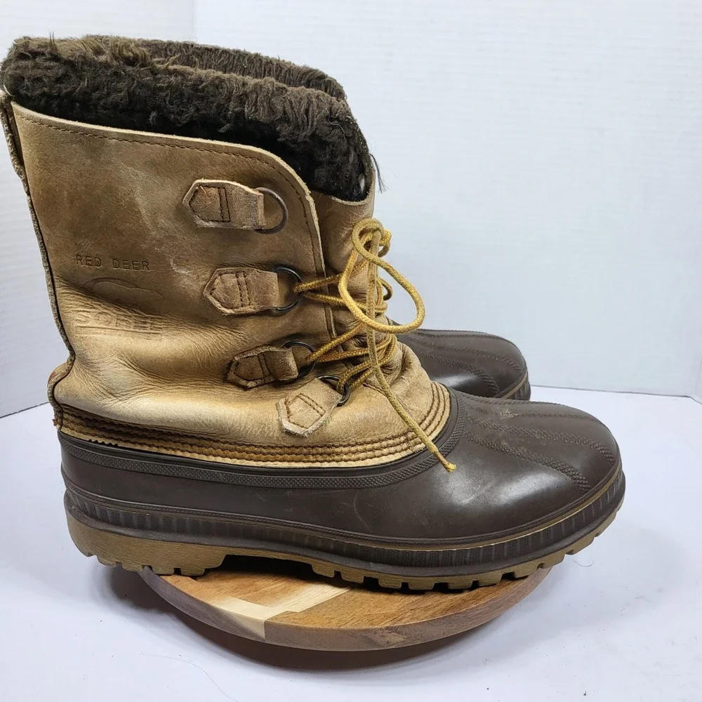 Sorel Red Deer Boots Mens 11 Brown Vintage Leather Steel Shank Made in USA